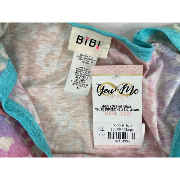 Bibi Women XL Rainbow Leopard Print Top T Shirt Multi Color Casual NWT - Picture 6 of 8